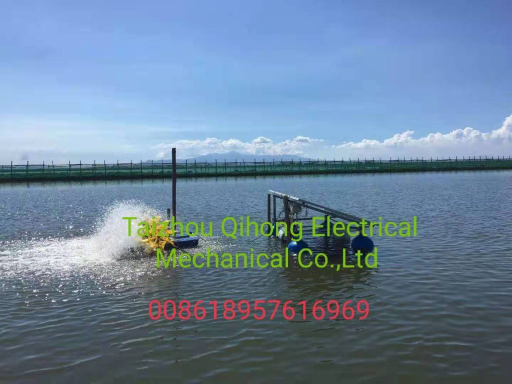 solar aerator in client's shrimp pond